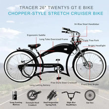 Load image into Gallery viewer, Tracer Twenty5 GT 500W 26" Chopper Cruiser E-Bikes - 500 Watt, 48V - electricbyke.com