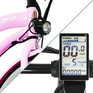 Tracer OMEGA 26" 7 Speed Electric Beach Cruiser Bike for Women - 800 Watt, 48V - electricbyke.com
