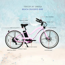 Load image into Gallery viewer, Tracer OMEGA 26&quot; 7 Speed Electric Beach Cruiser Bike for Women - 800 Watt, 48V - electricbyke.com