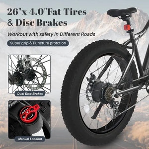 Tracer Tacoma 26" 7 Speed Electric Fat Tire Bike w/ Dual Suspensions - 800 Watt, 48V - electricbyke.com